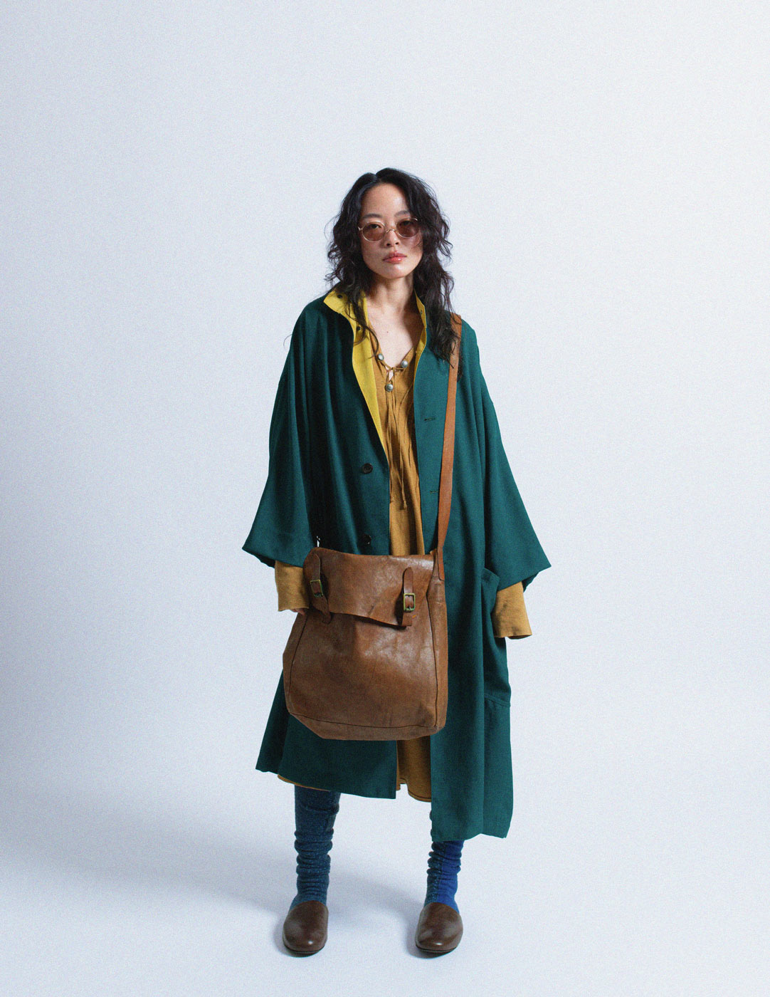 Y's teal outer coat with mustard trim