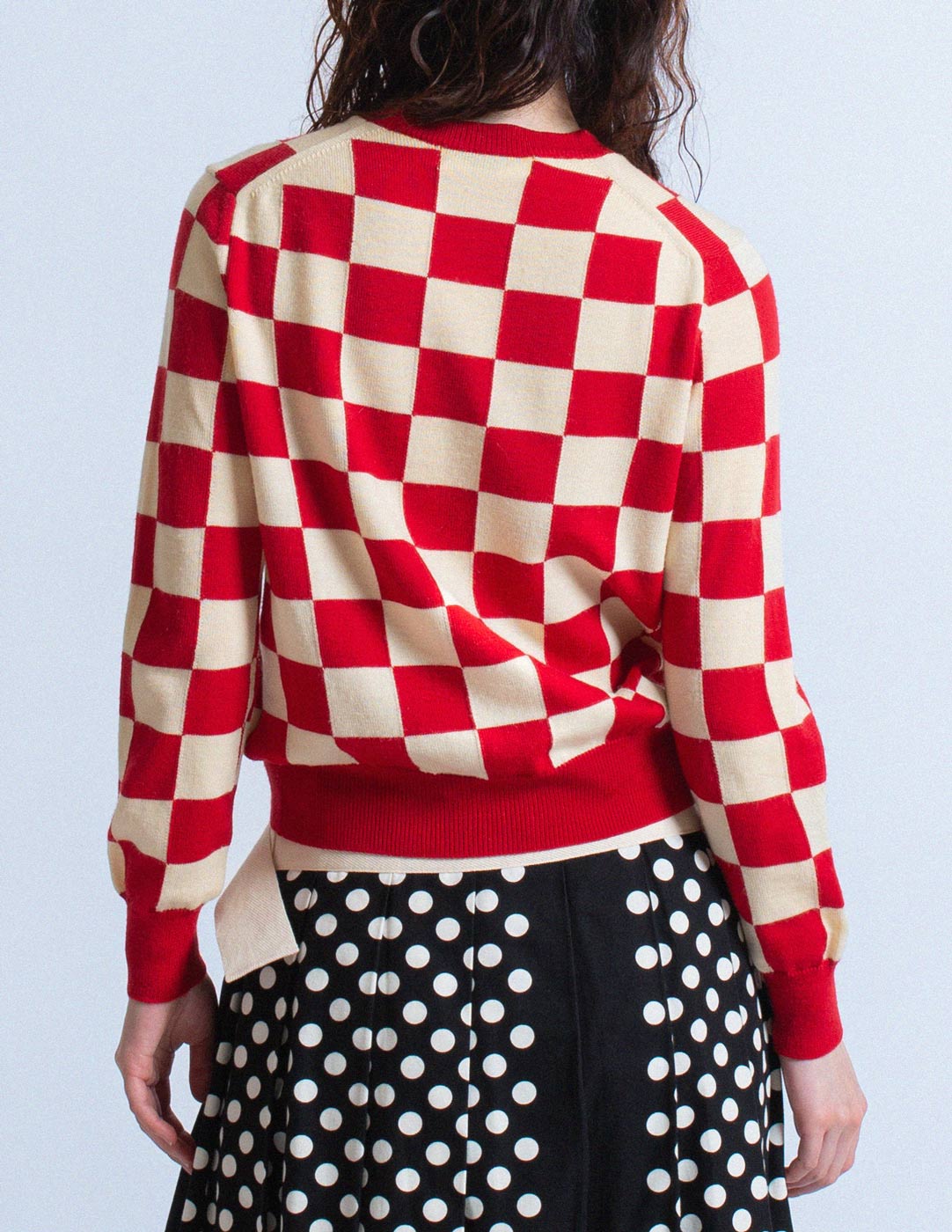 Comme des Garçons vintage red and cream checkered cardigan back detail