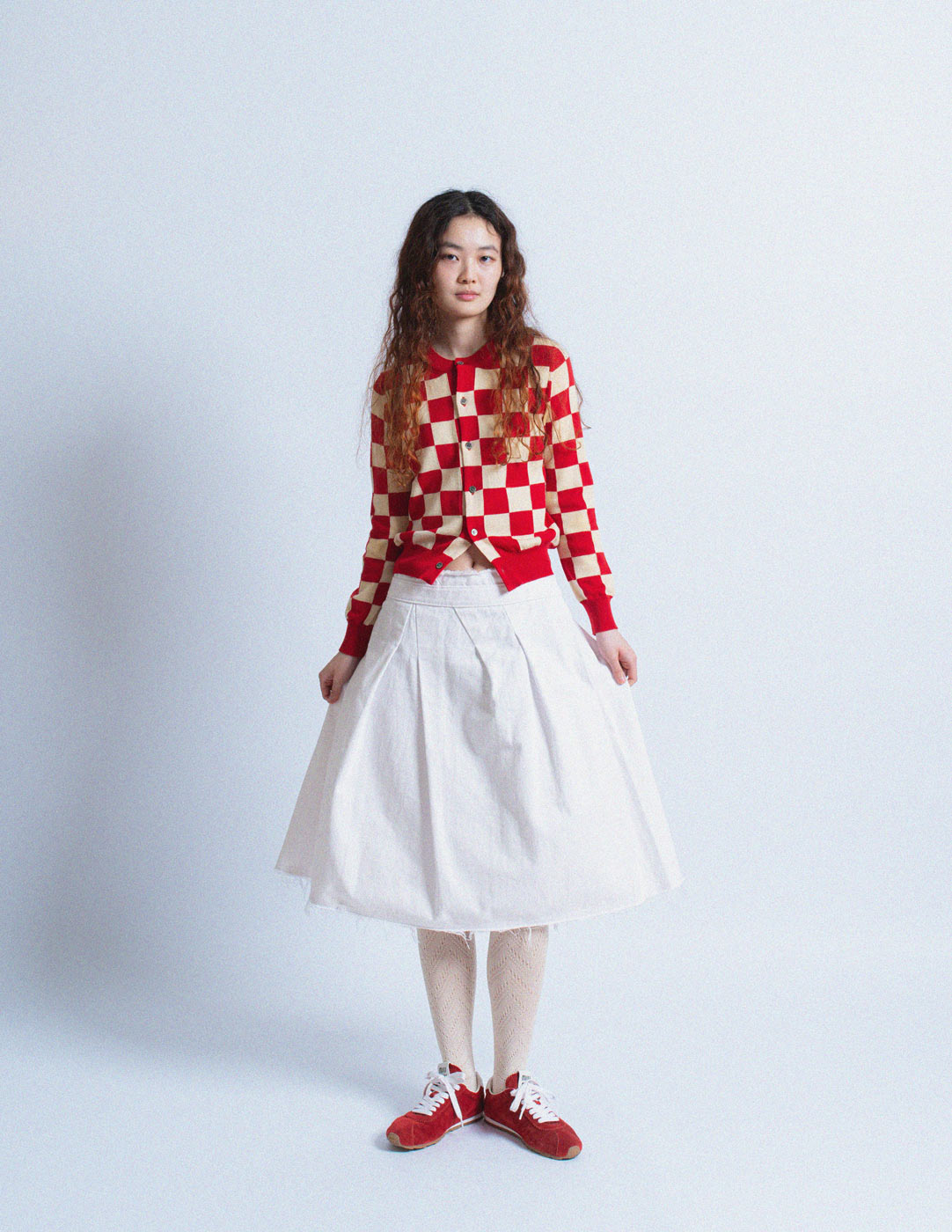 Comme des Garçons vintage red and cream checkered cardigan