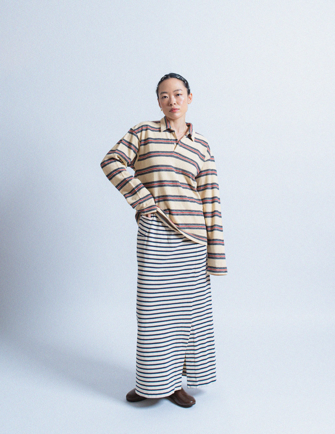 vintage striped cotton long skirt