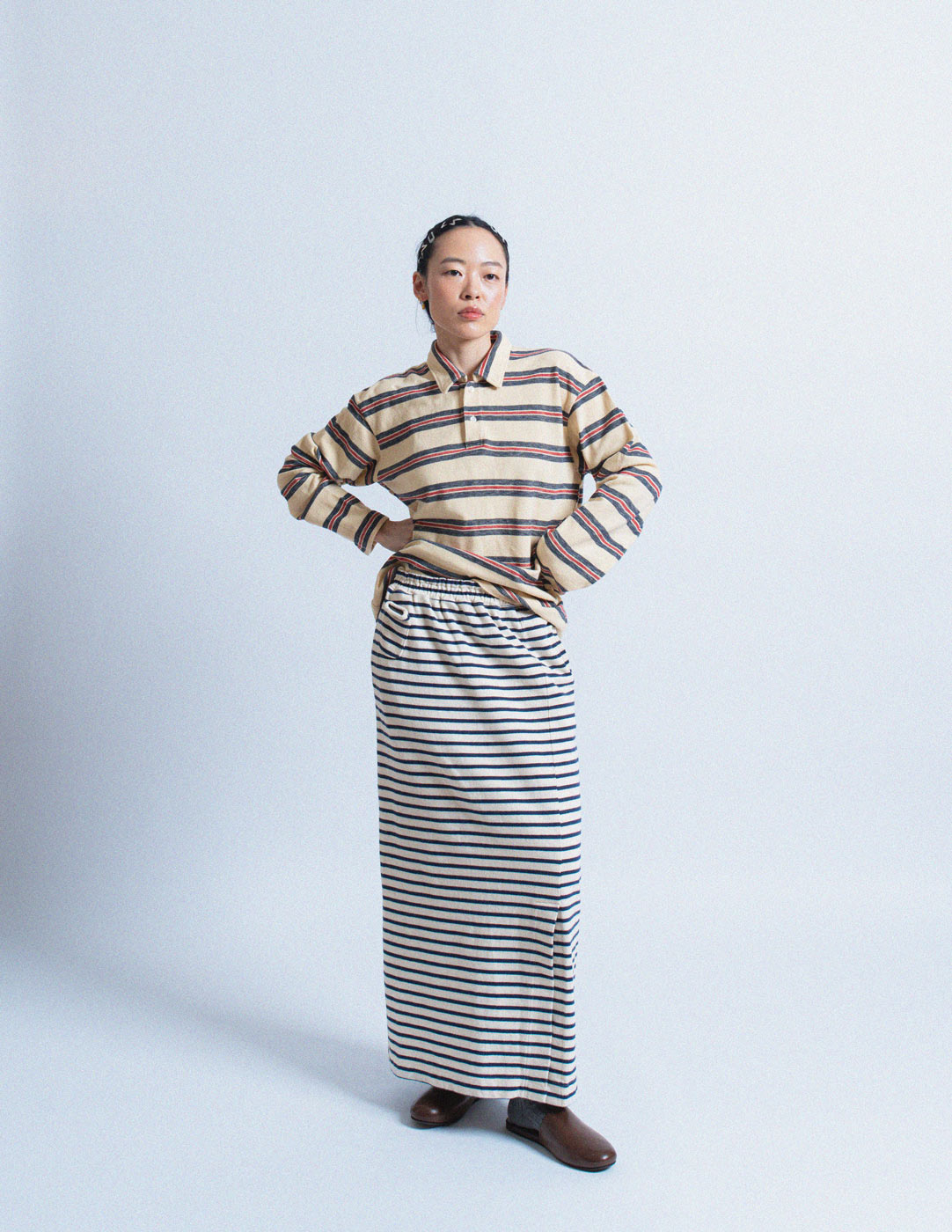 vintage striped cotton long skirt