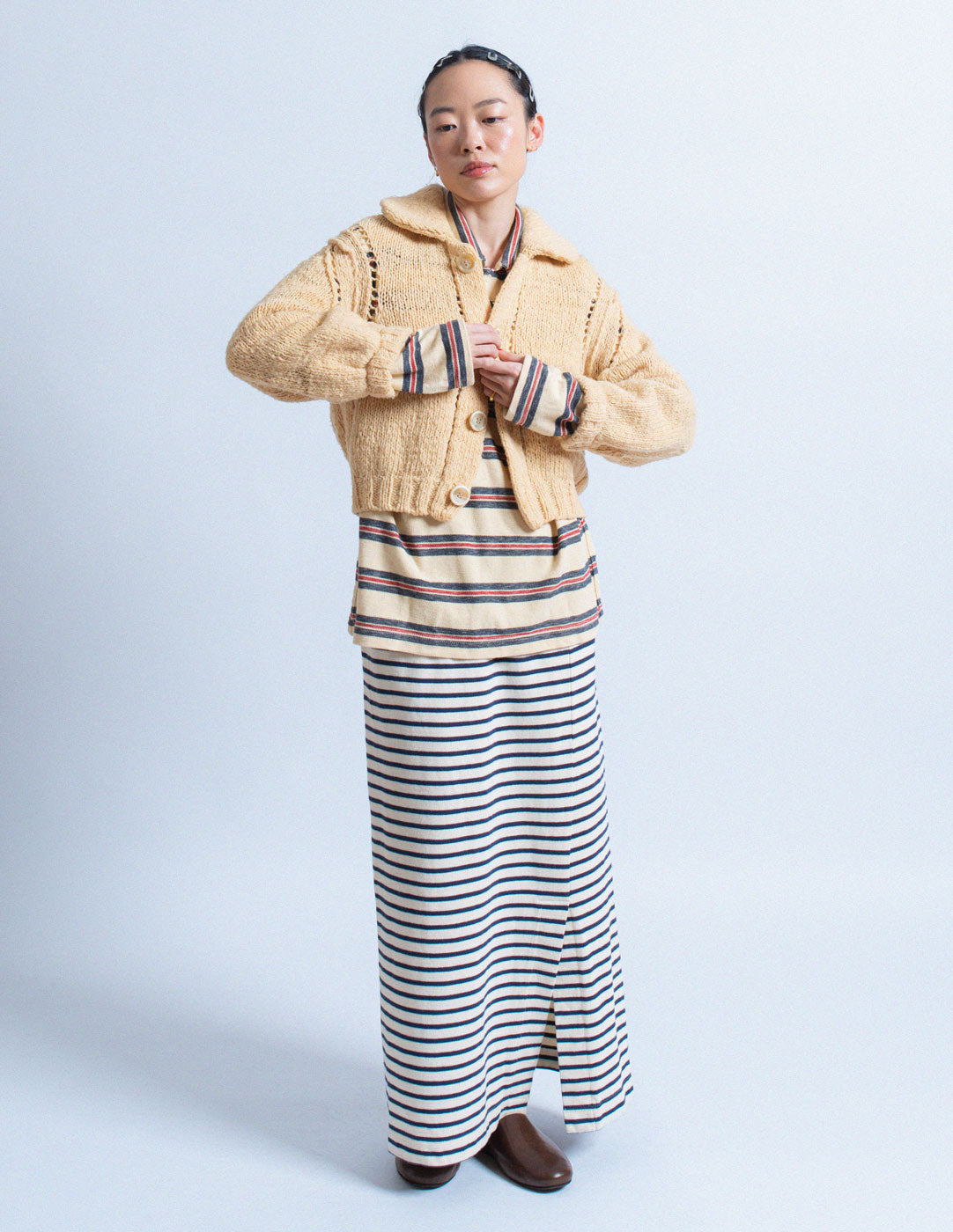 vintage striped cotton long skirt