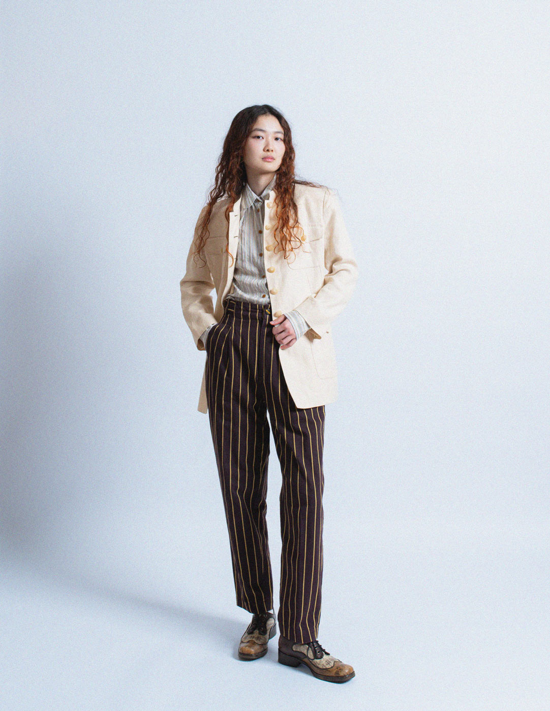 Issey Miyake vintage striped high waisted cotton trousers