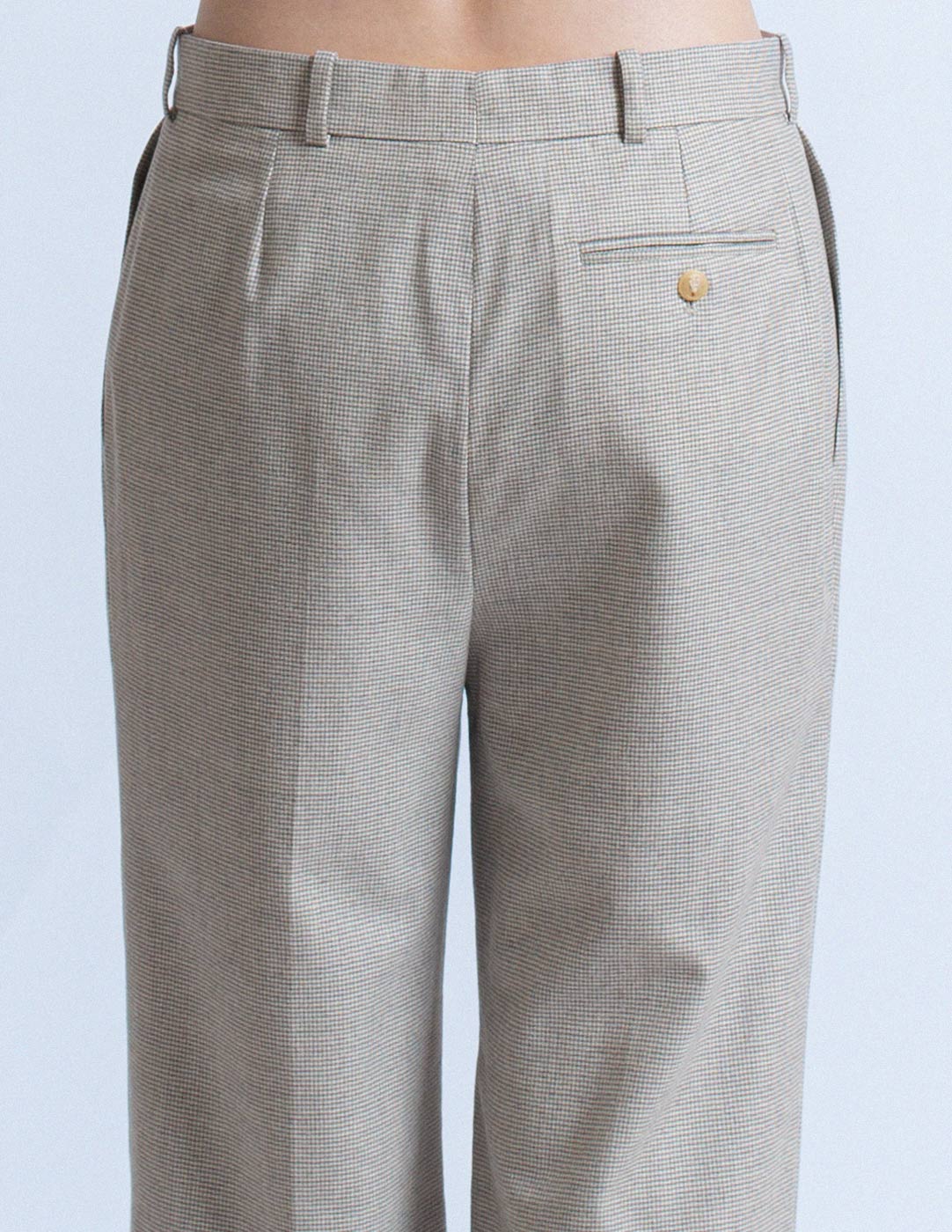 Hermès vintage light gray houndstooth wool trousers back detail