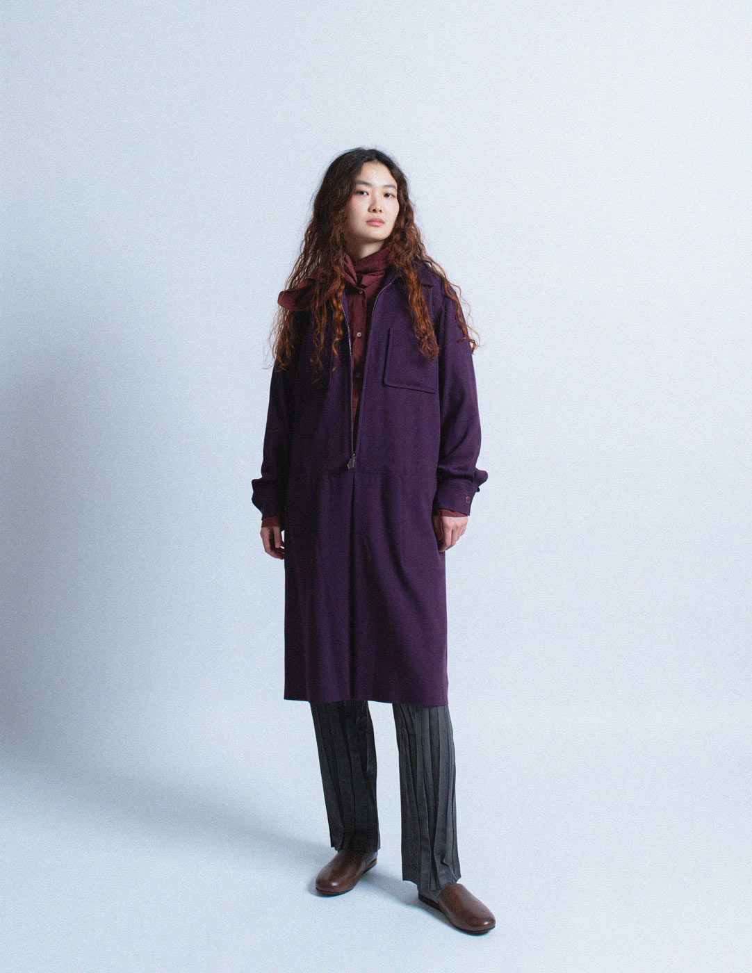 Hermès vintage plum wool shirt dress