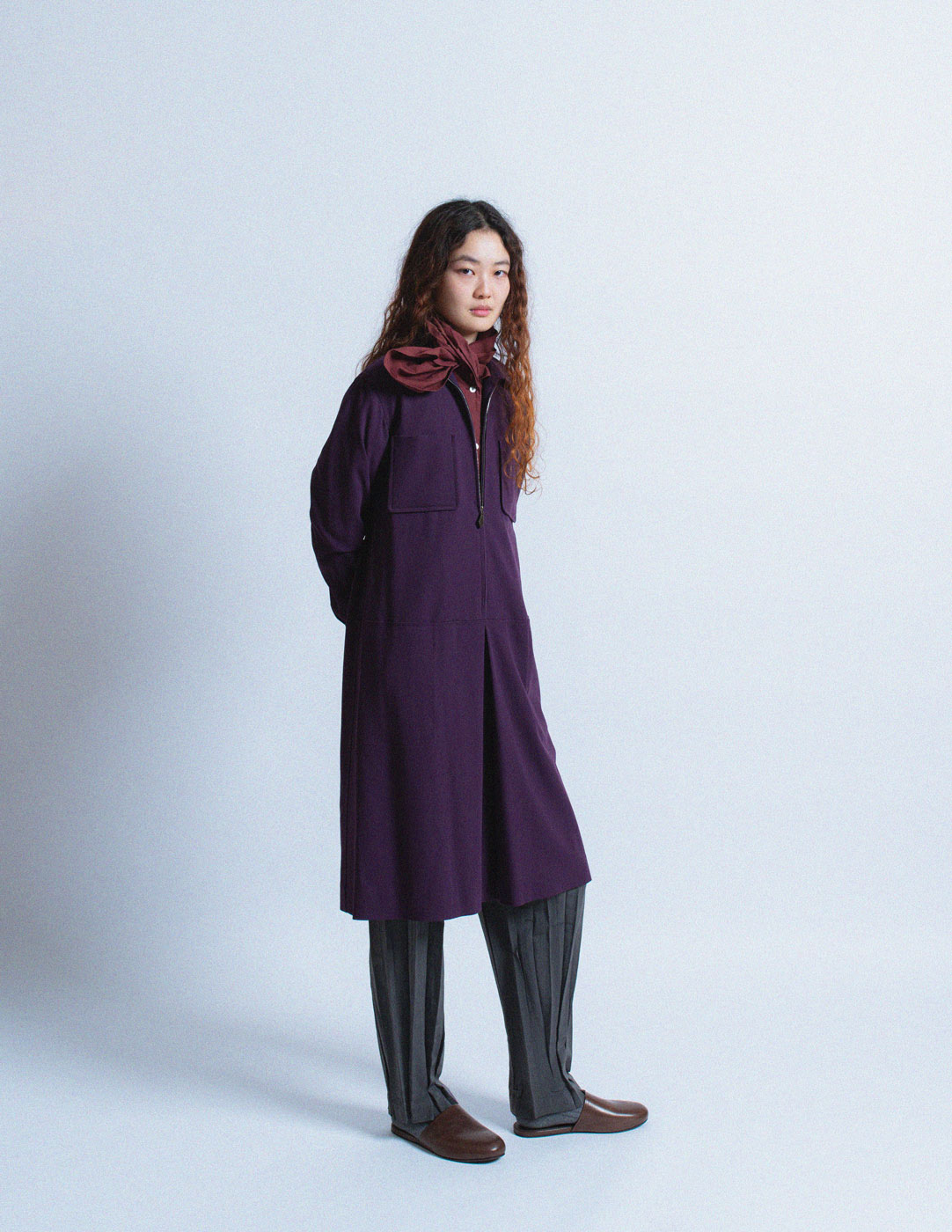 Hermès vintage plum wool shirt dress