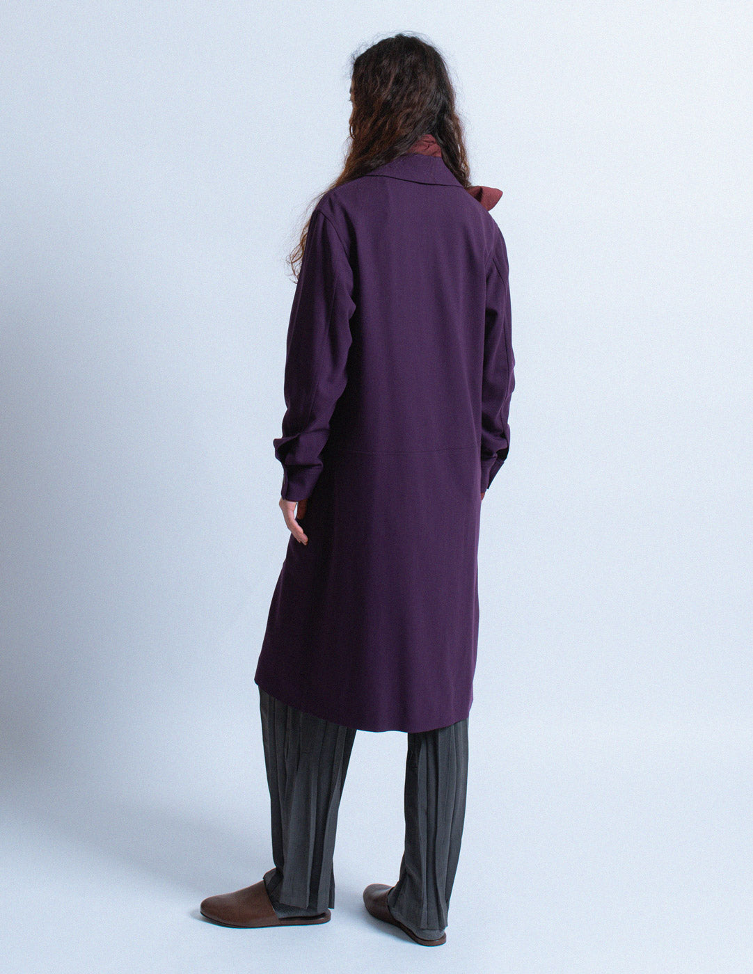 Hermès vintage plum wool shirt dress back view