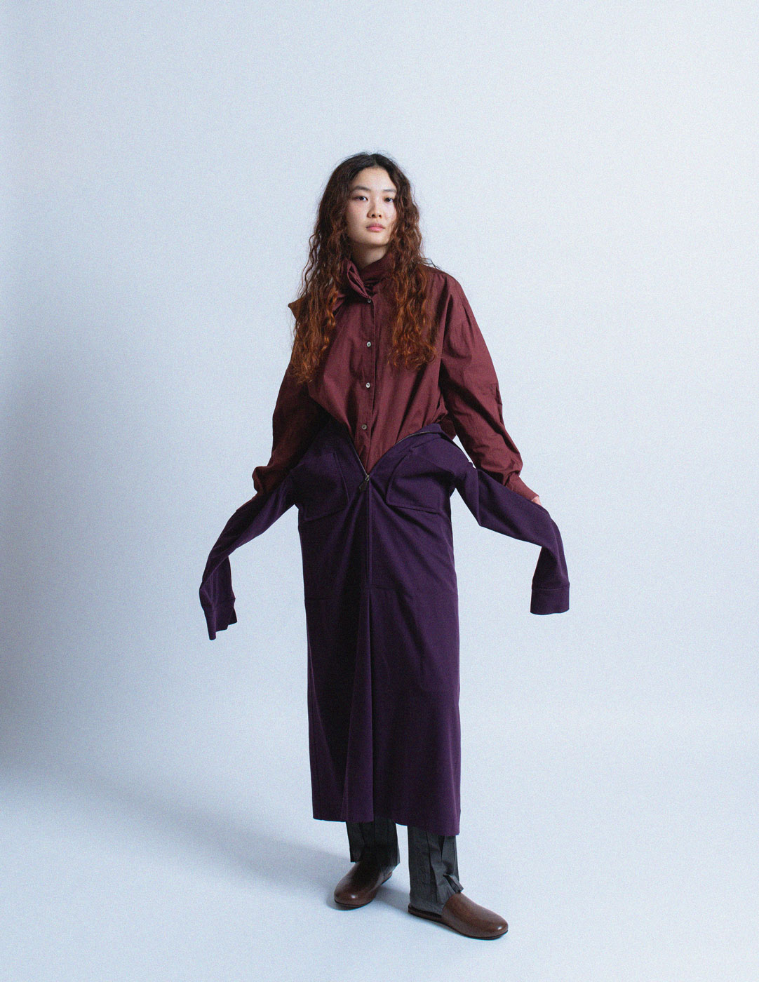 Hermès vintage plum wool shirt dress