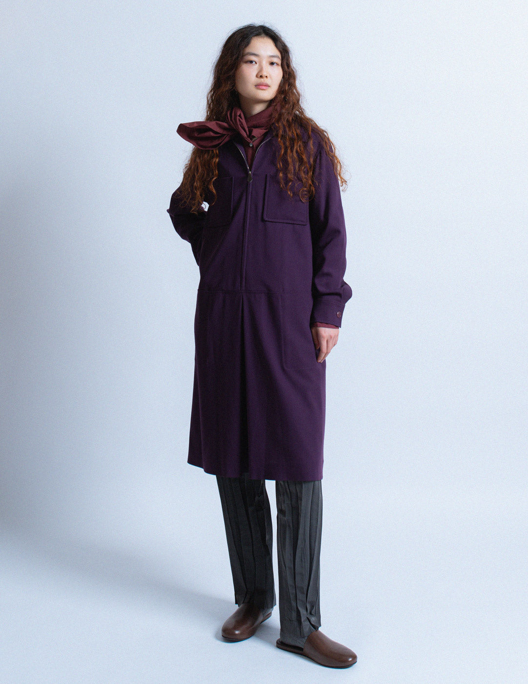 Hermès vintage plum wool shirt dress