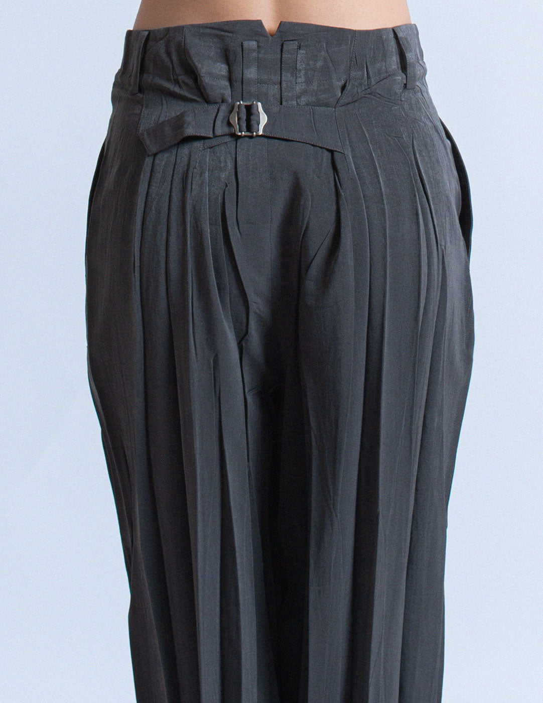 Issey Miyake charcoal gray pleated trousers detail