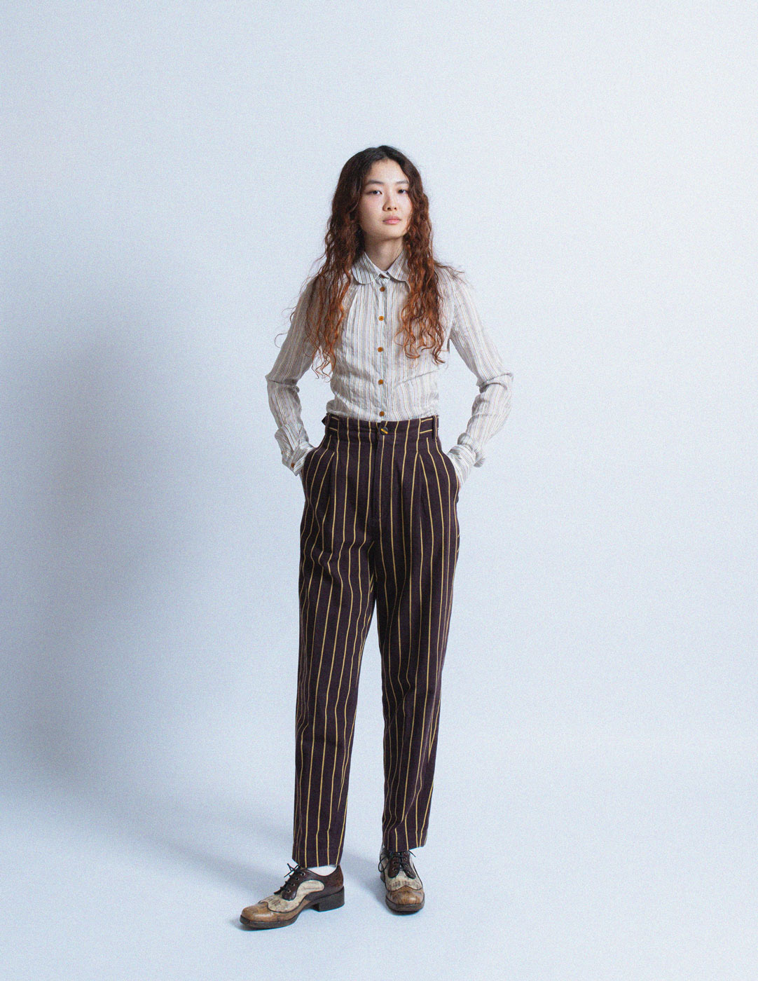 Issey Miyake vintage striped high waisted cotton trousers