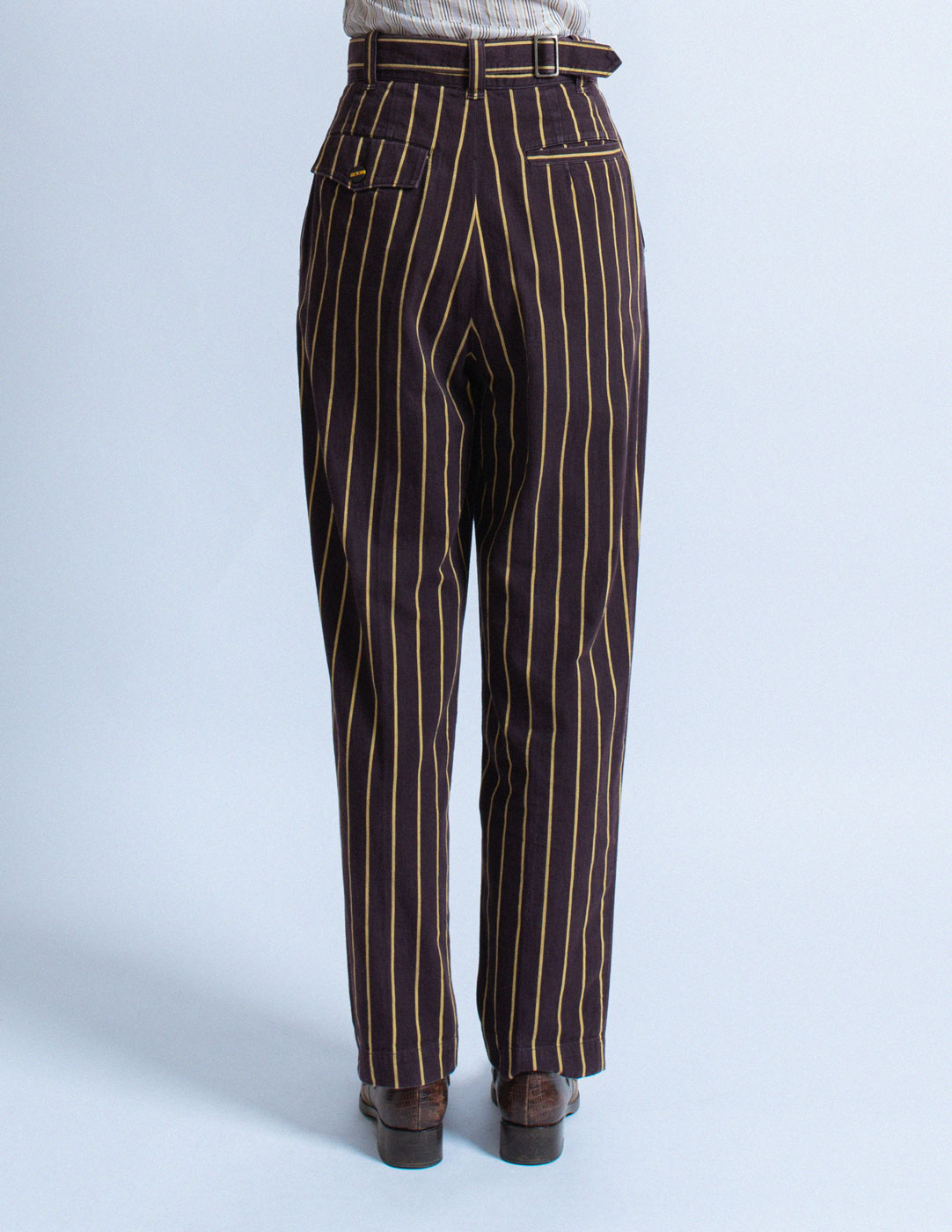 Issey Miyake vintage striped high waisted cotton trousers back detail