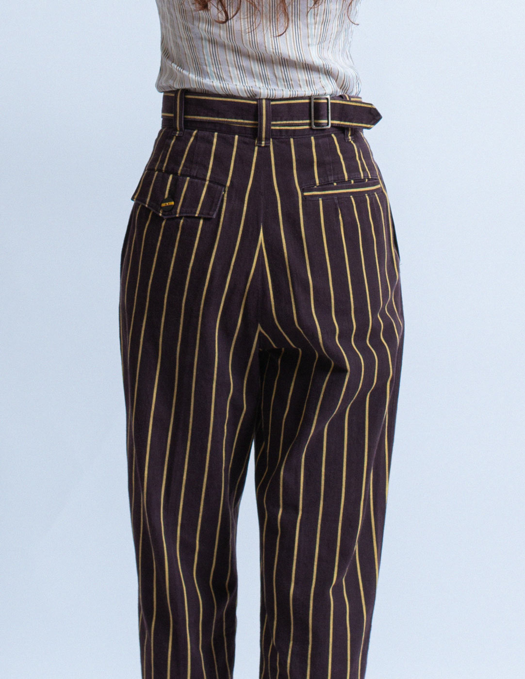 Issey Miyake vintage striped high waisted cotton trousers back detail