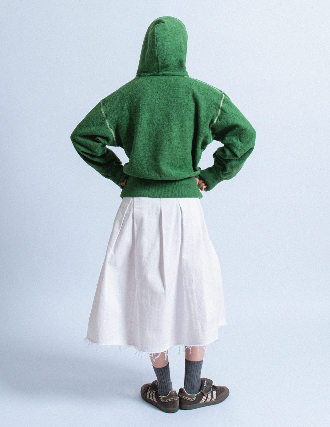 Kapital green wool hoodie back view