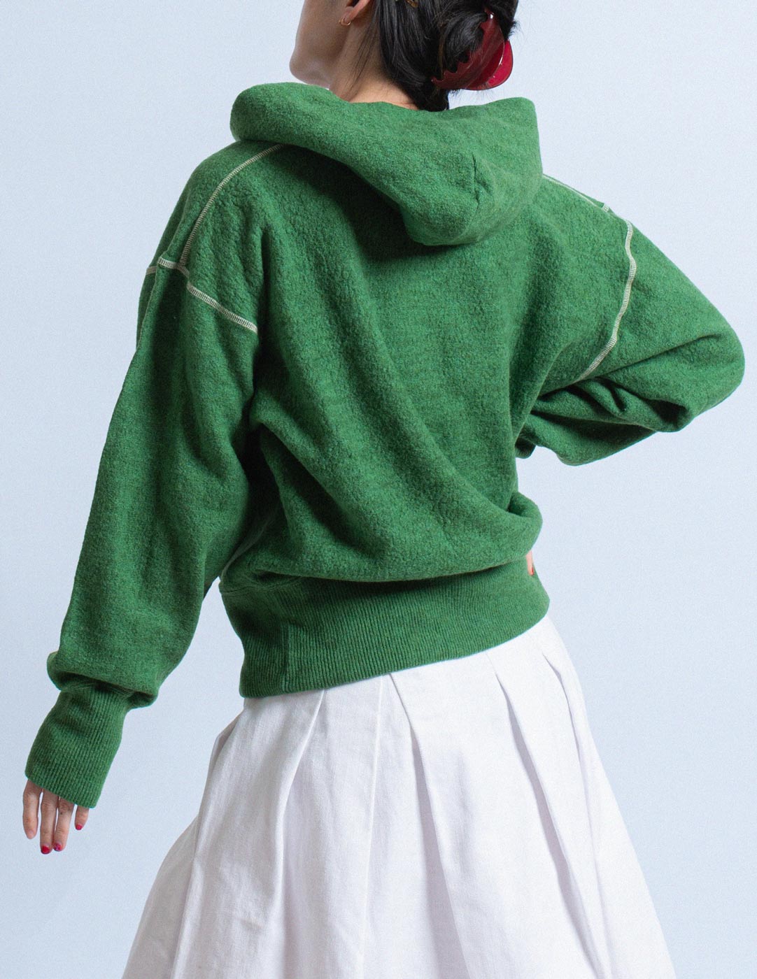 Kapital green wool hoodie back detail