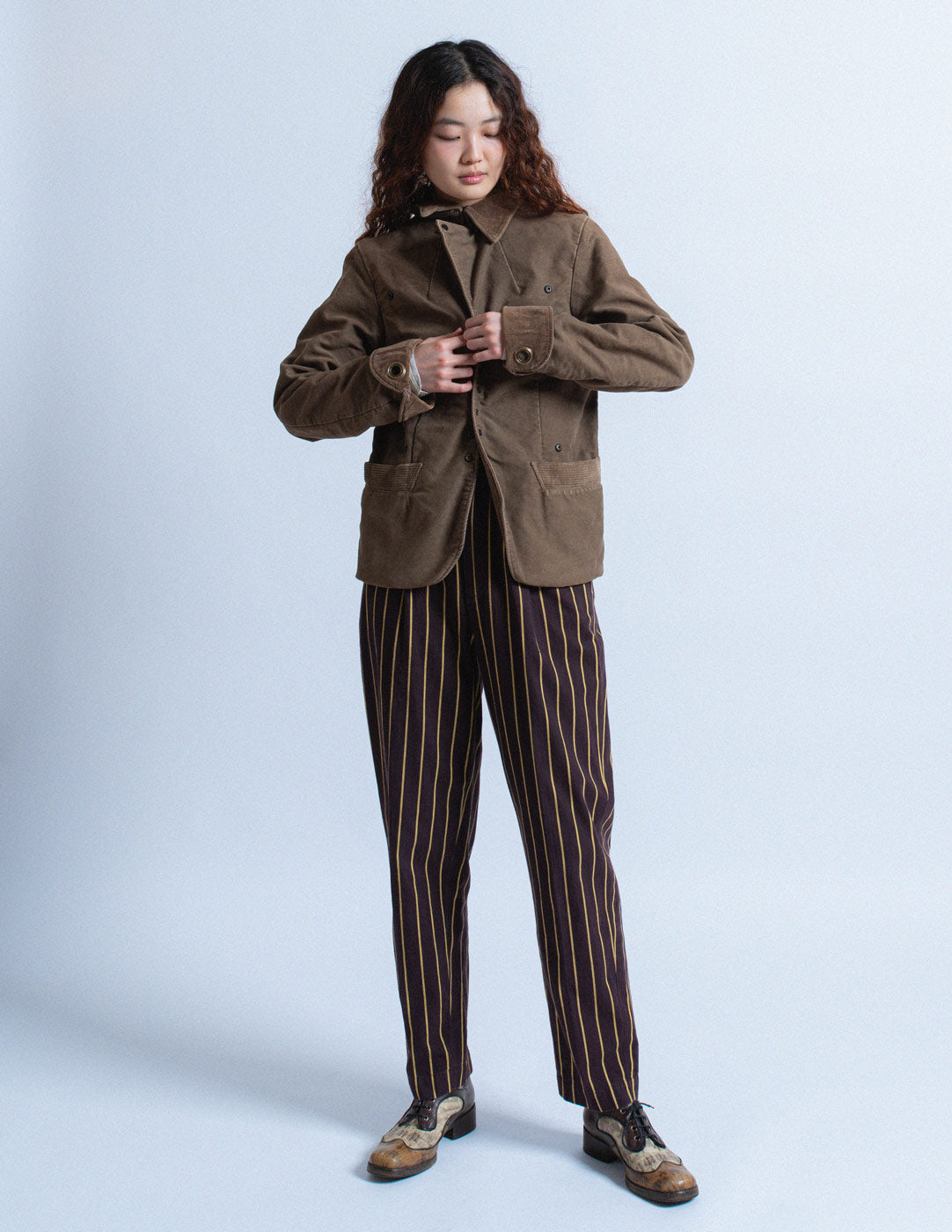 Kapital reversible khaki velvet cotton corduroy jacket front view