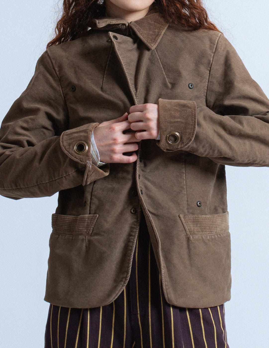 Kapital reversible khaki velvet cotton corduroy jacket detail