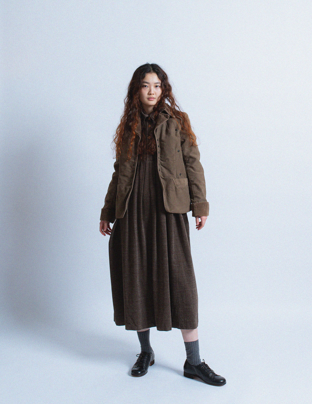 Kapital reversible khaki velvet cotton corduroy jacket