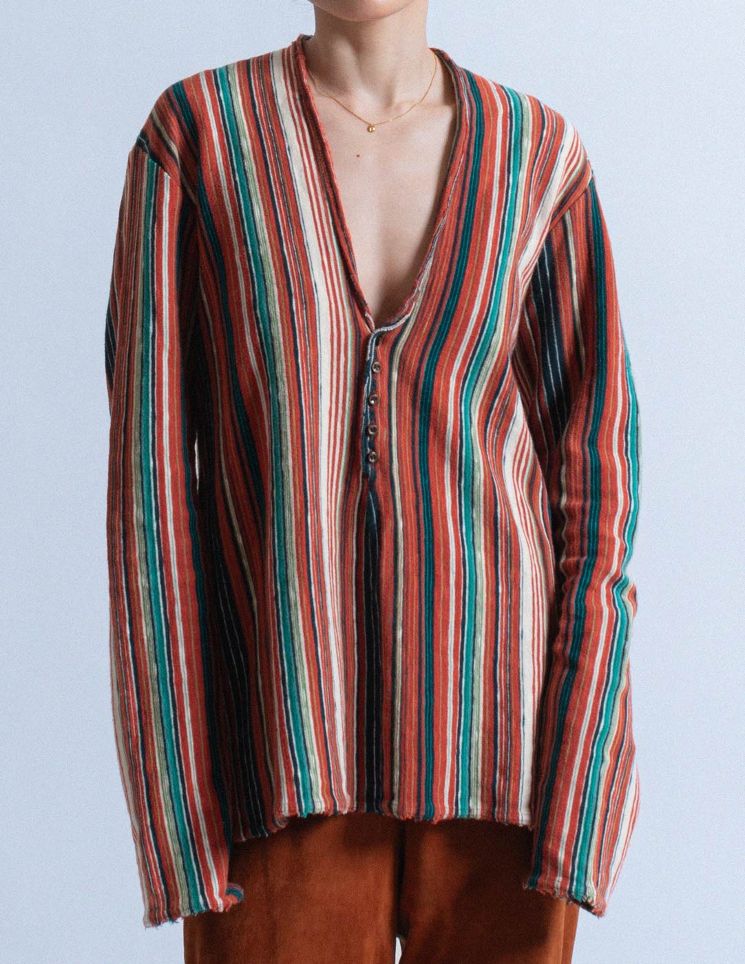 striped deep v-neck knit