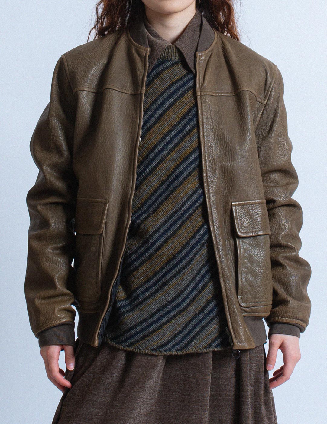 Loewe vintage reversible leather and nylon bomber jacket detail