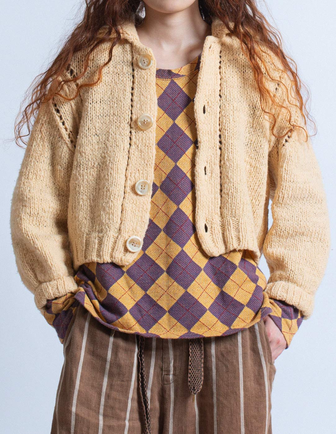 Comme des Garçons vintage cream wool cropped cardigan detail