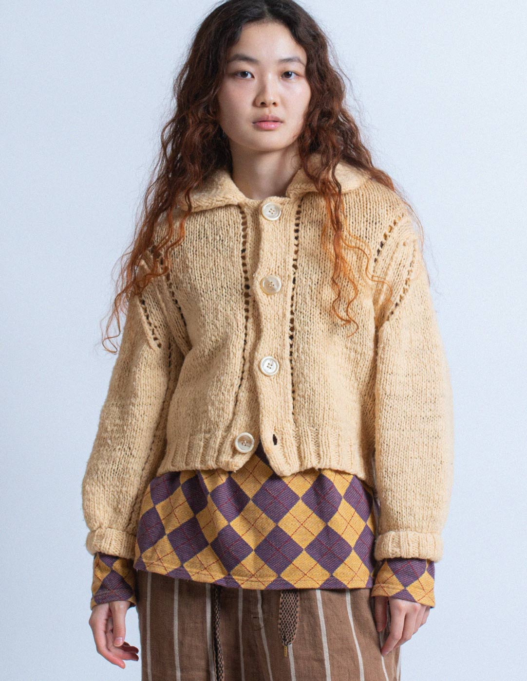 Comme des Garçons vintage cream wool cropped cardigan front detail