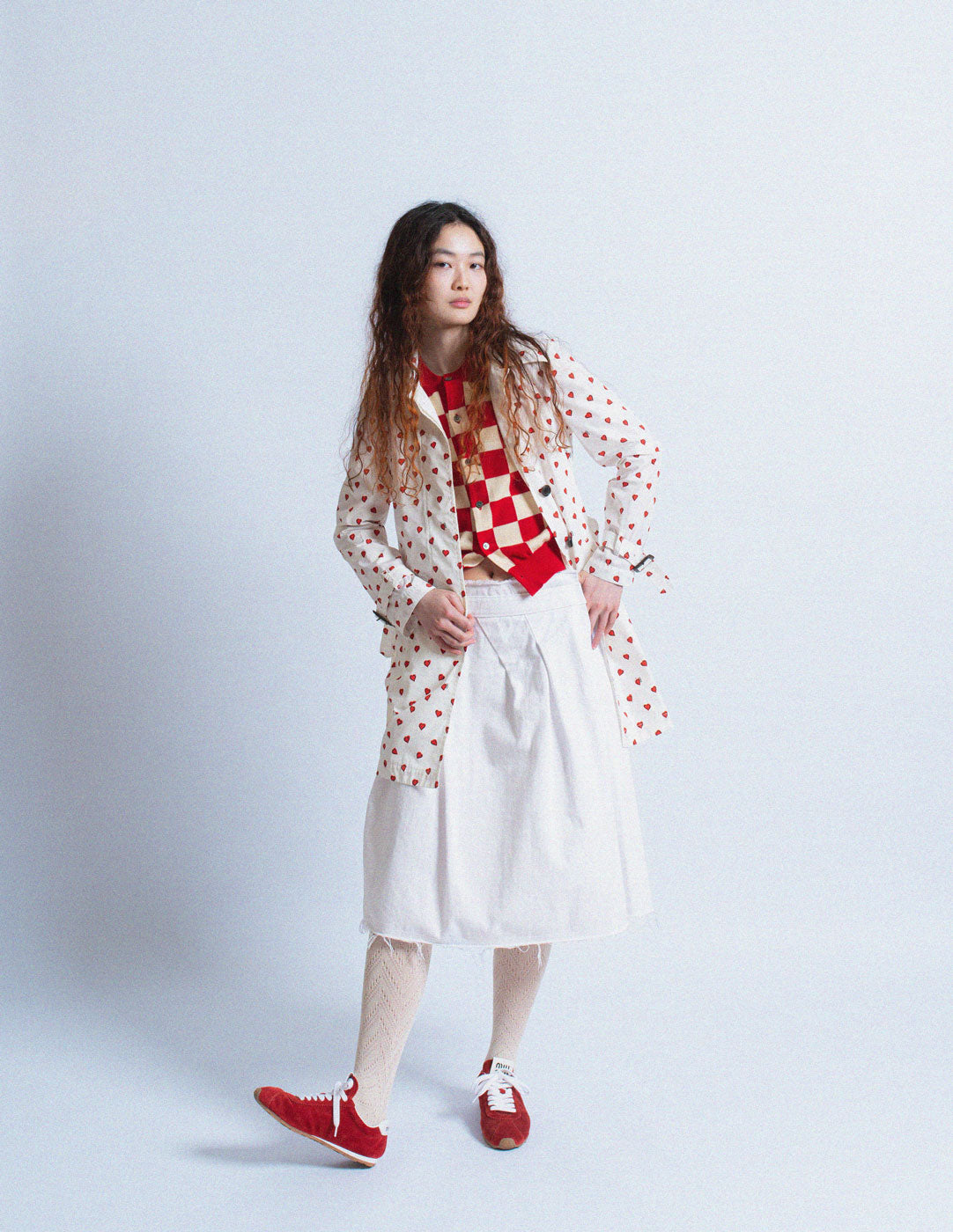 Comme des Garçons vintage red and cream checkered cardigan