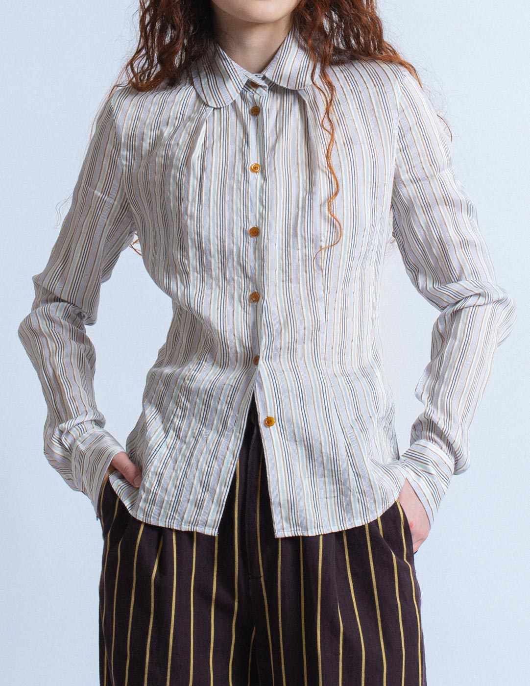 Vivienne Westwood pinstriped silk shirt front detail