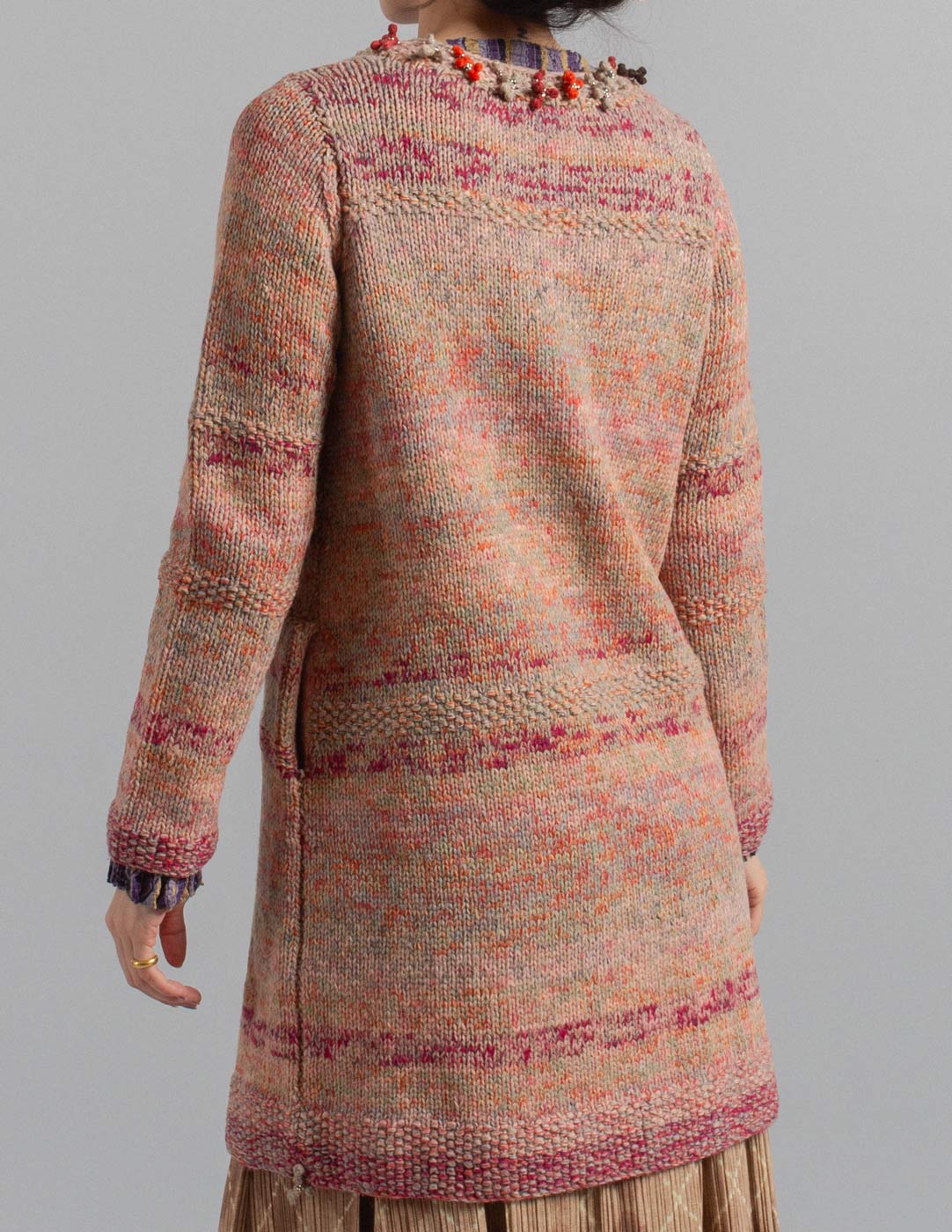 45R wool and cotton mélange sweater jacket with embellishment back detail