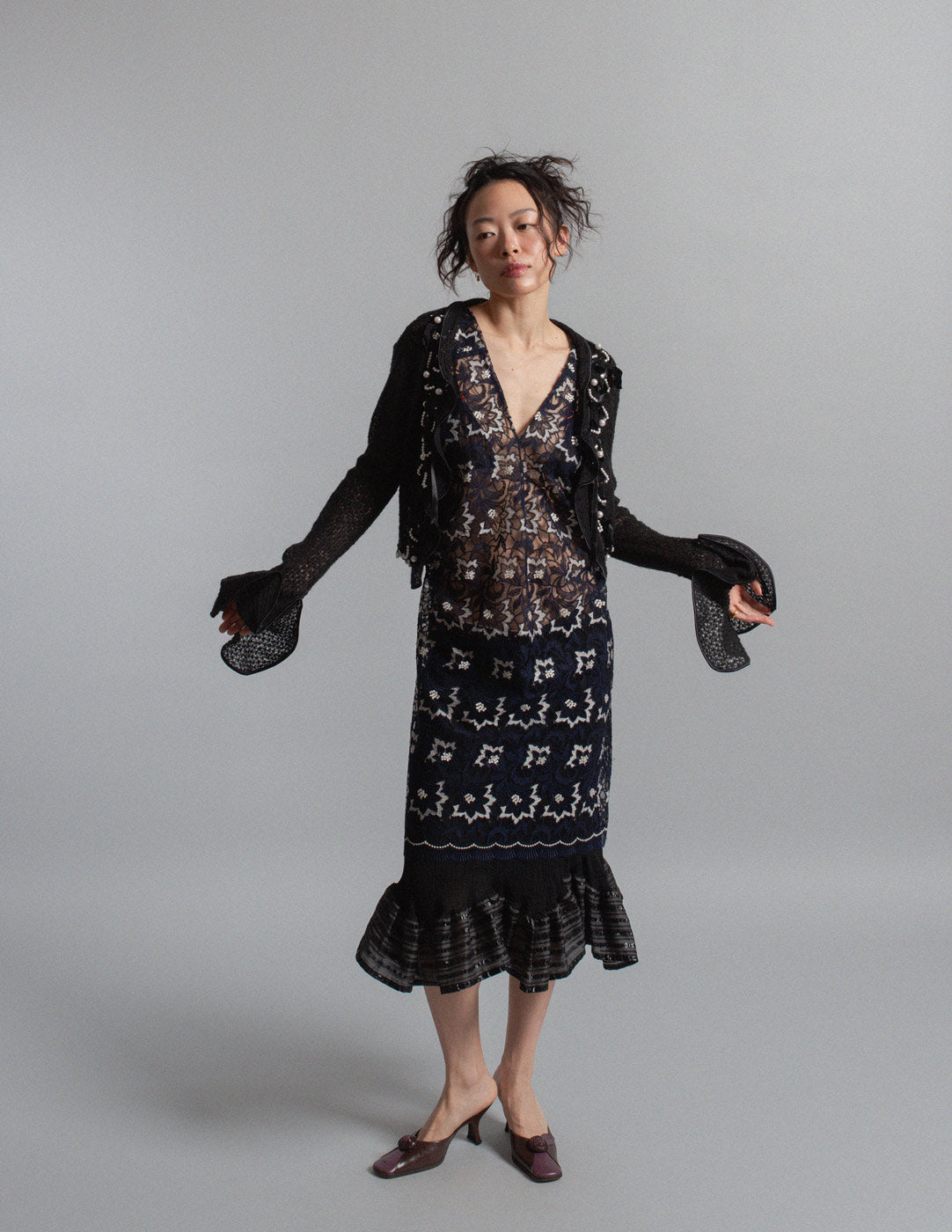 Blumarine vintage pearl-embellished mohair knit cardigan