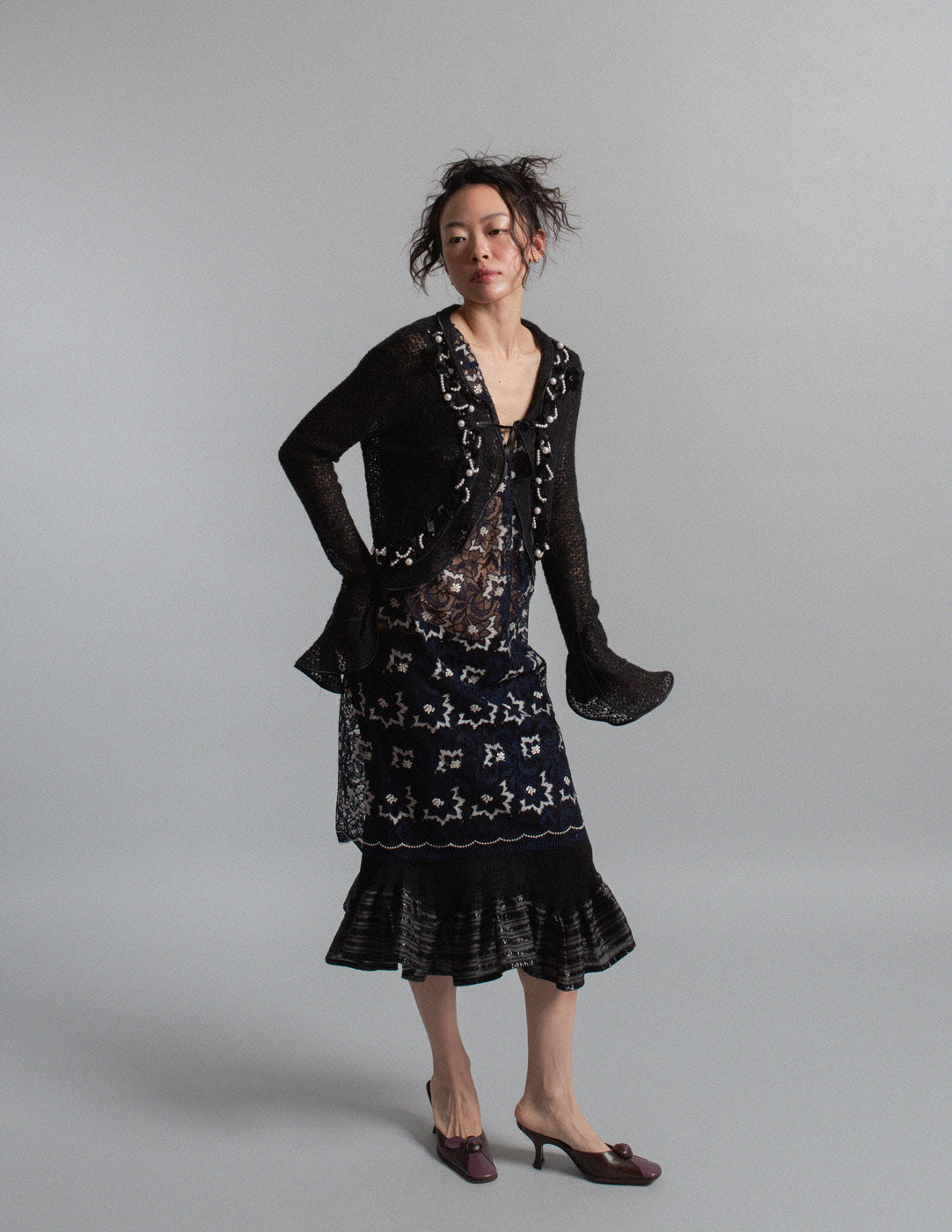 Blumarine vintage pearl-embellished mohair knit cardigan