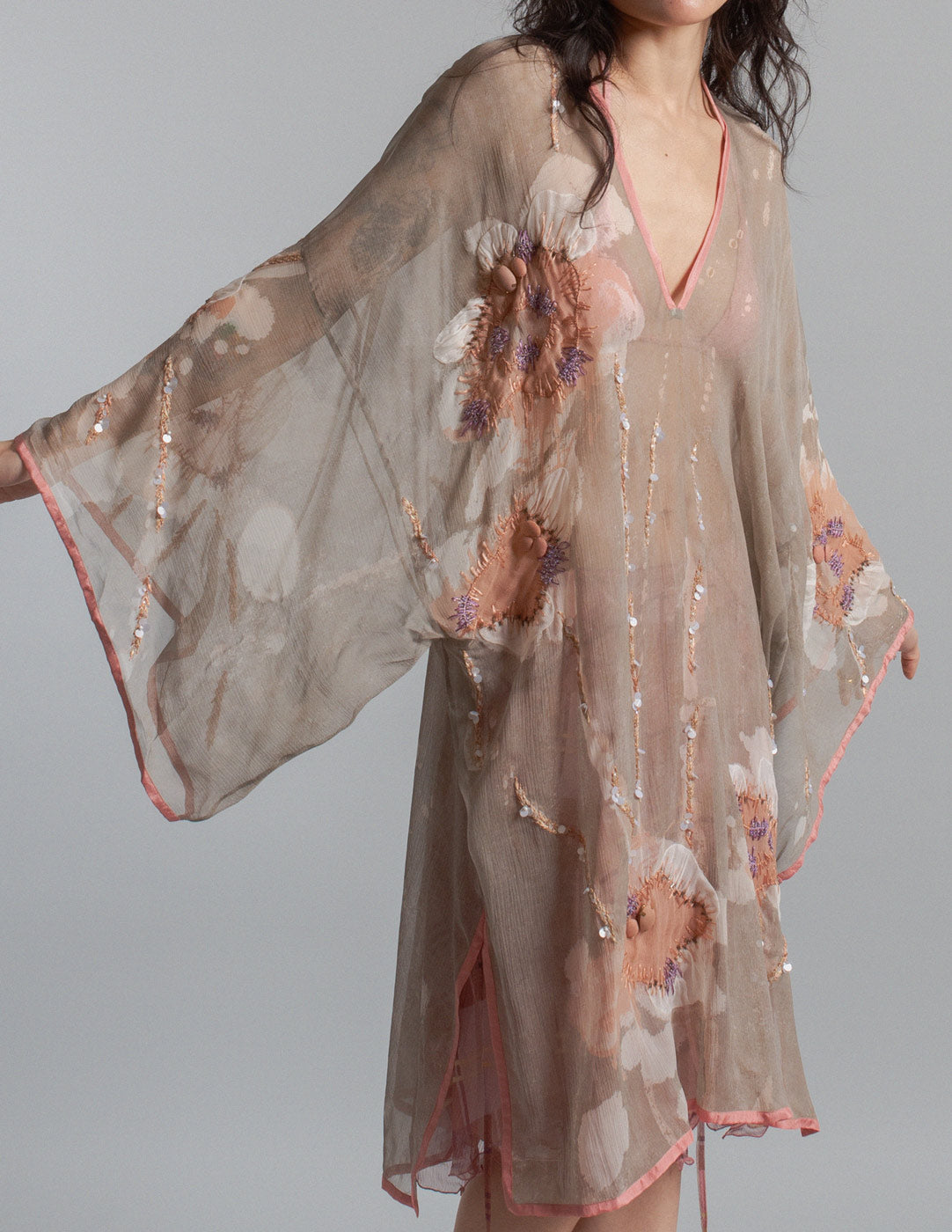 sheer silk dress with beaded embroidery
