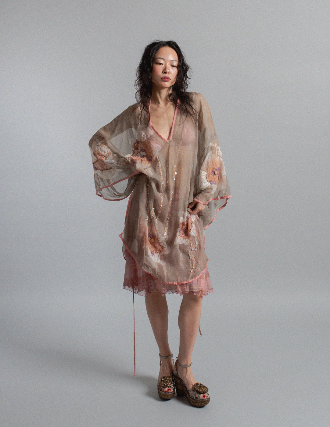 sheer silk dress with beaded embroidery