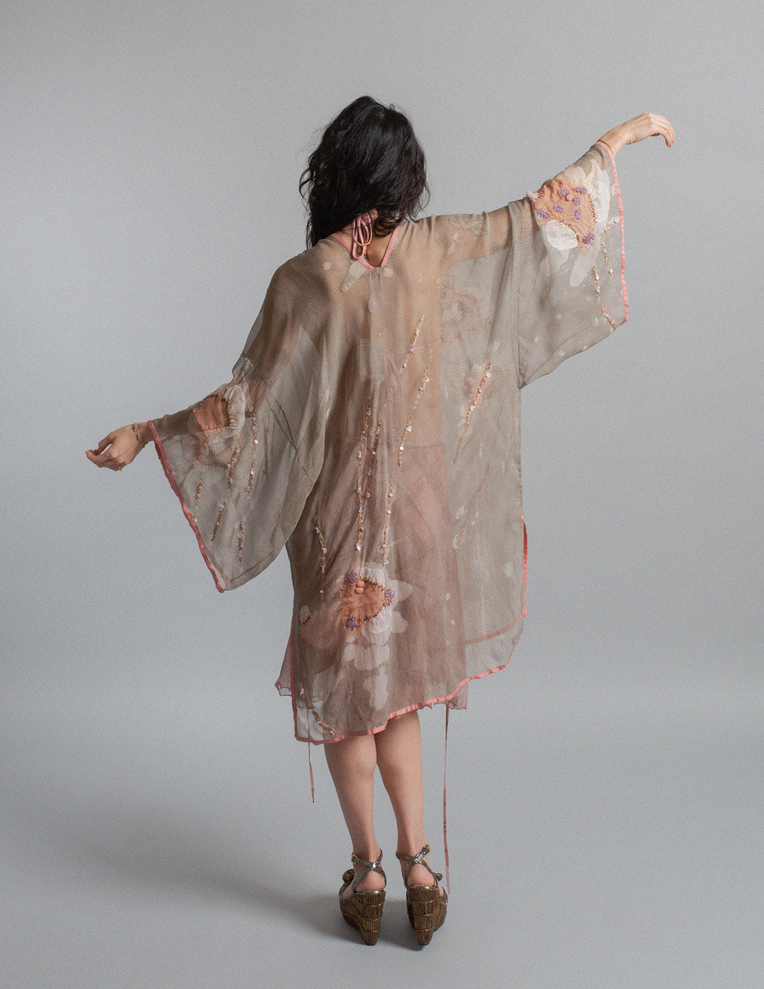 sheer silk dress with beaded embroidery