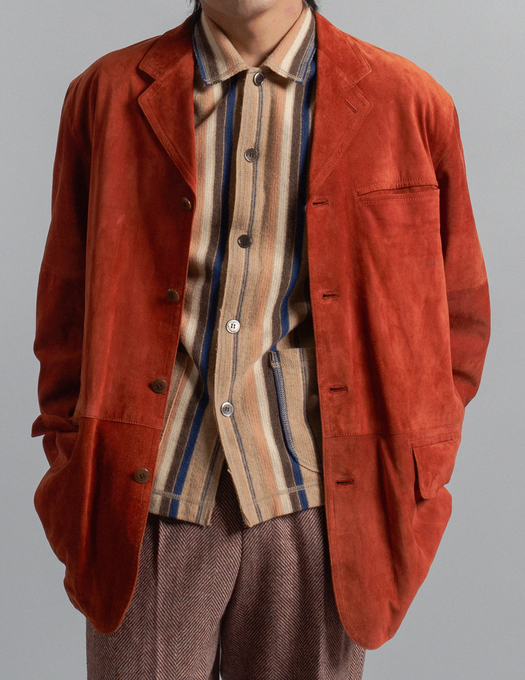 Christian Dior vintage brick red suede blazer front detail