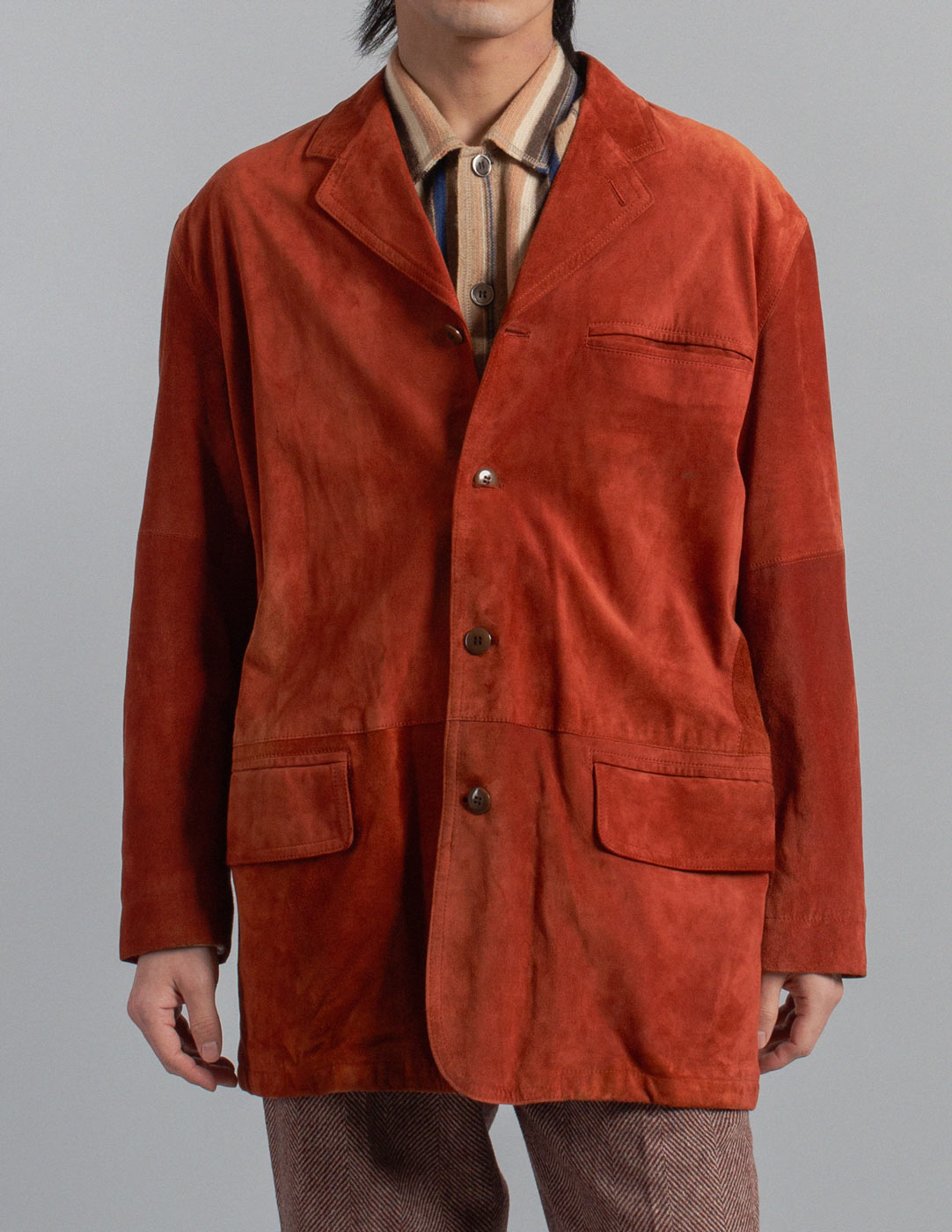 Christian Dior vintage brick red suede blazer front detail