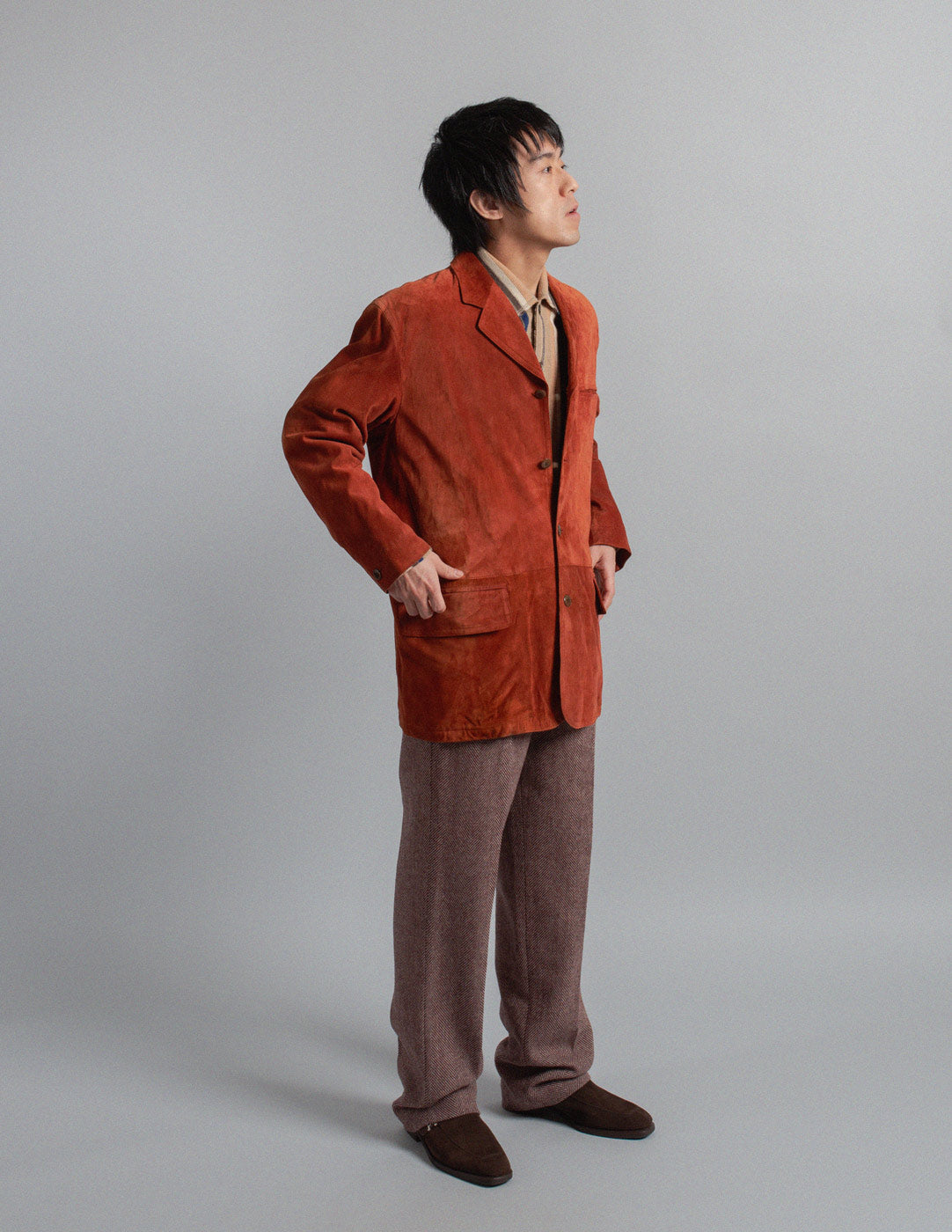 Christian Dior vintage brick red suede blazer side view