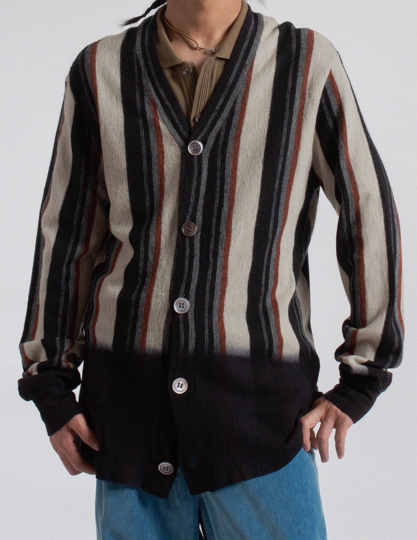 Comme des Garçons Homme vertical striped wool cardigan front detail