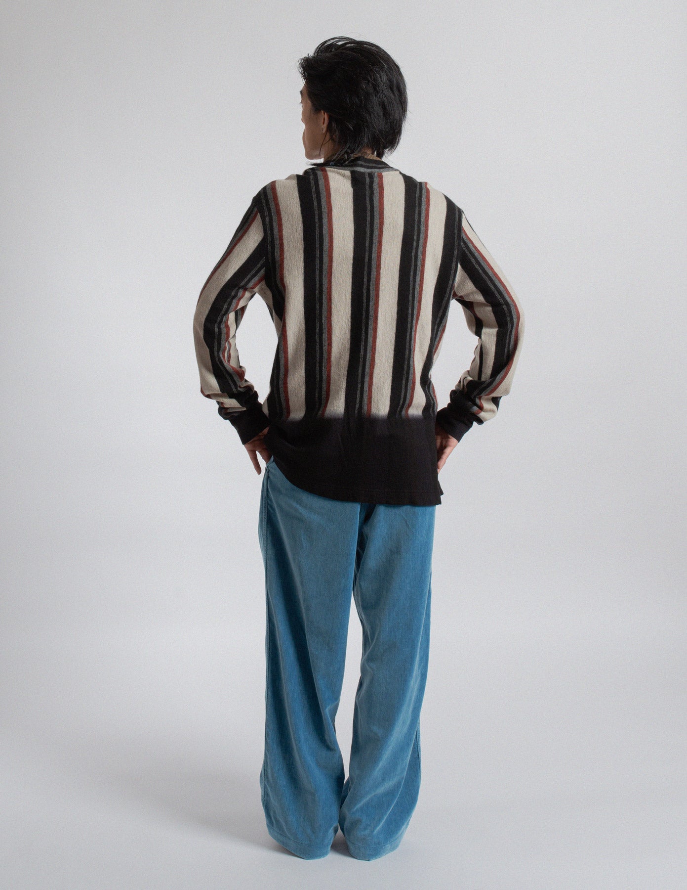 Comme des Garçons Homme vertical striped wool cardigan back view