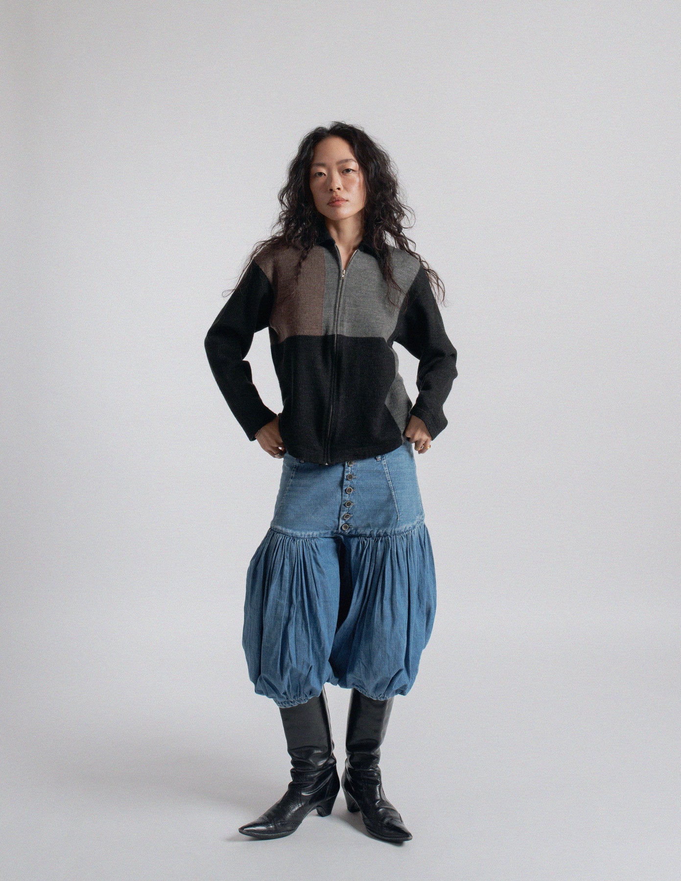 Kapital light wash denim balloon bloomers