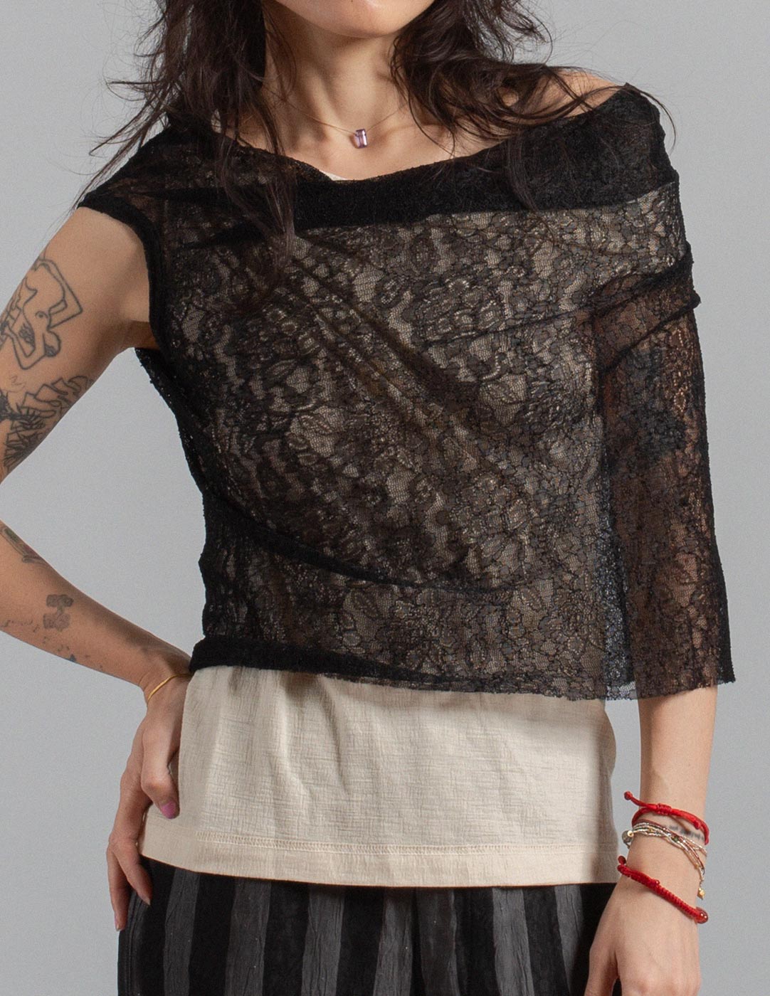 Junya Watanabe vintage asymmetrical layered lace top detail