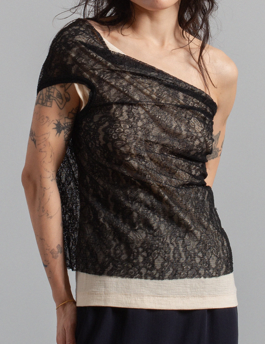 Junya Watanabe vintage asymmetrical layered lace top detail