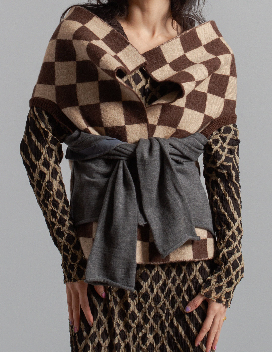 Comme des Garçons vintage multi-way wool check transformable cardigan detail