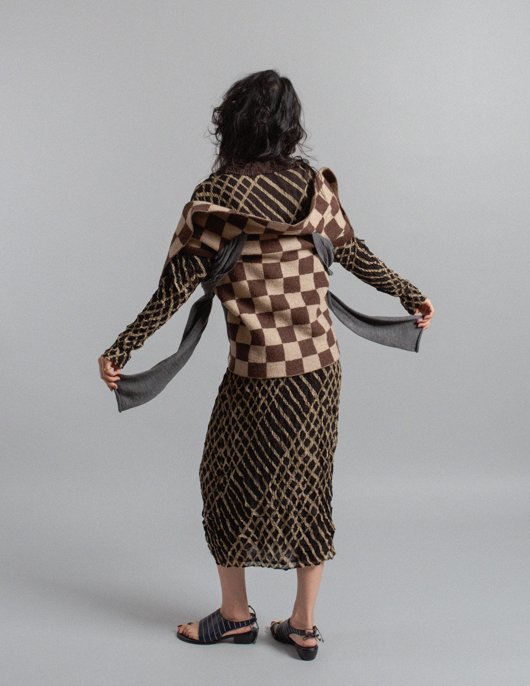 Comme des Garçons vintage multi-way wool check transformable cardigan back view