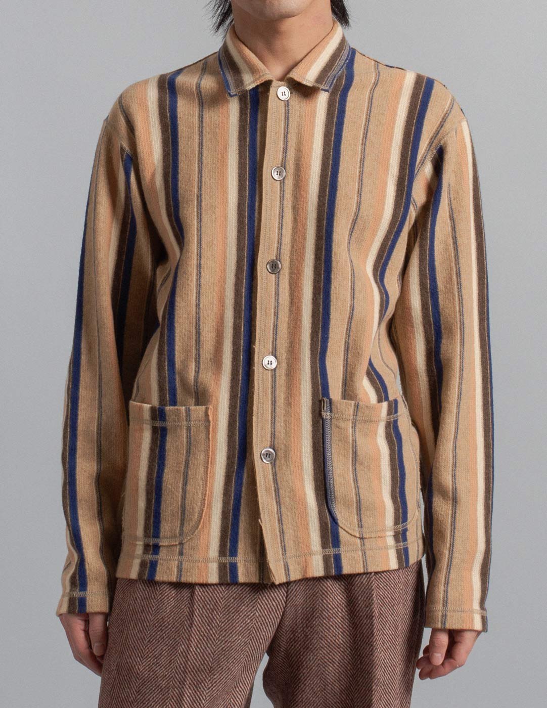 Comme des Garçons Homme vintage neutral striped wool cardigan detail