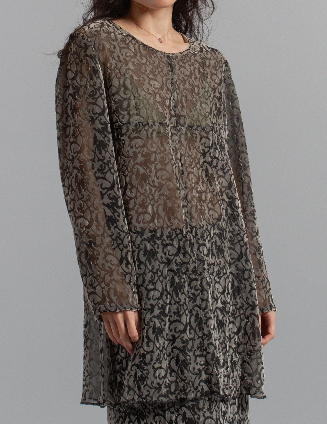 Comme des Garçons vintage devoré velvet sheer top and skirt set detail