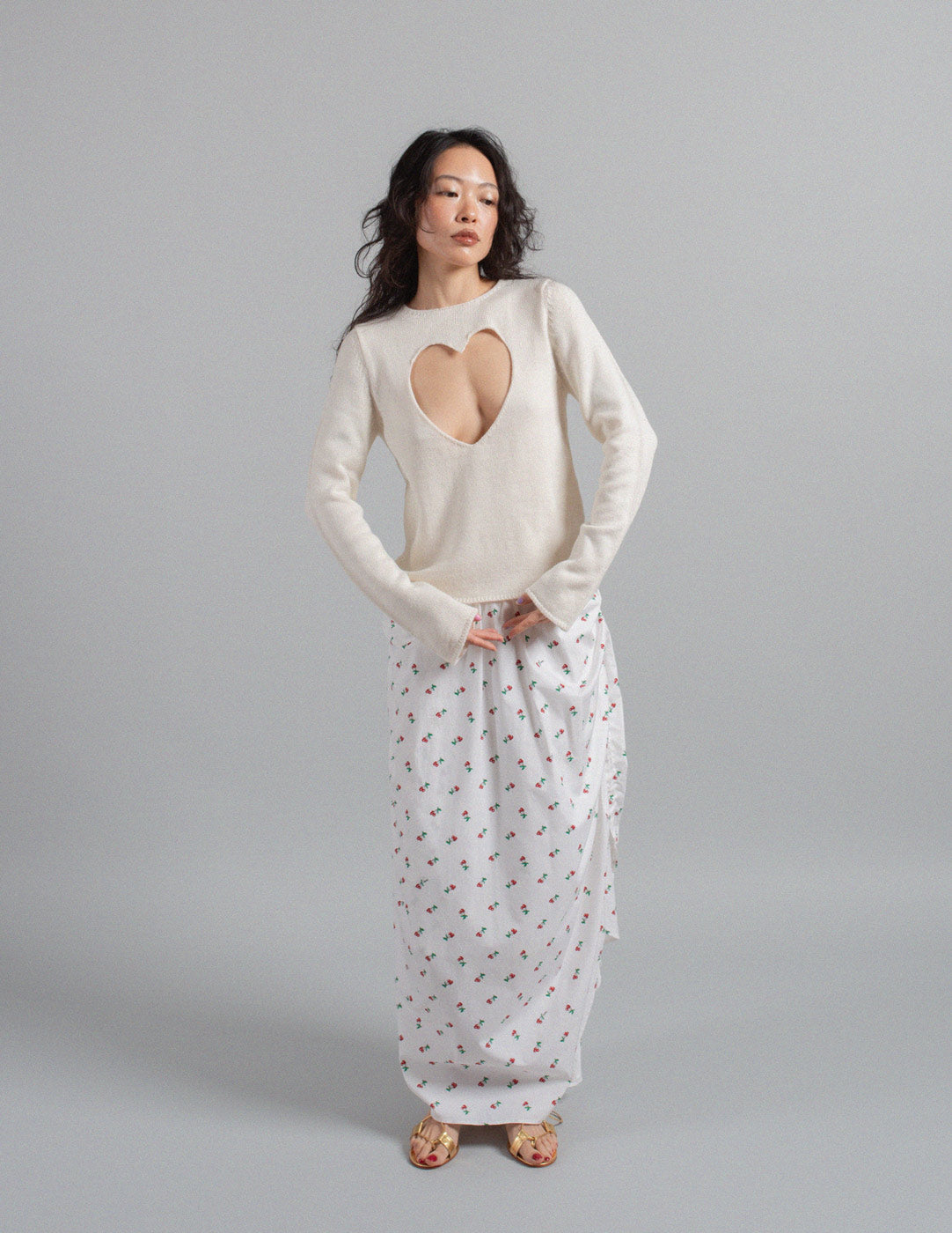 Comme des Garçons white open heart knit top