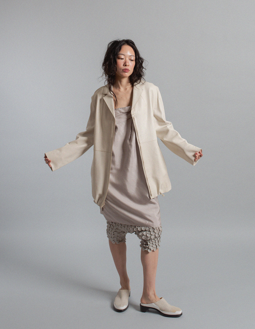 Donna Karan vintage ivory lambskin zip jacket