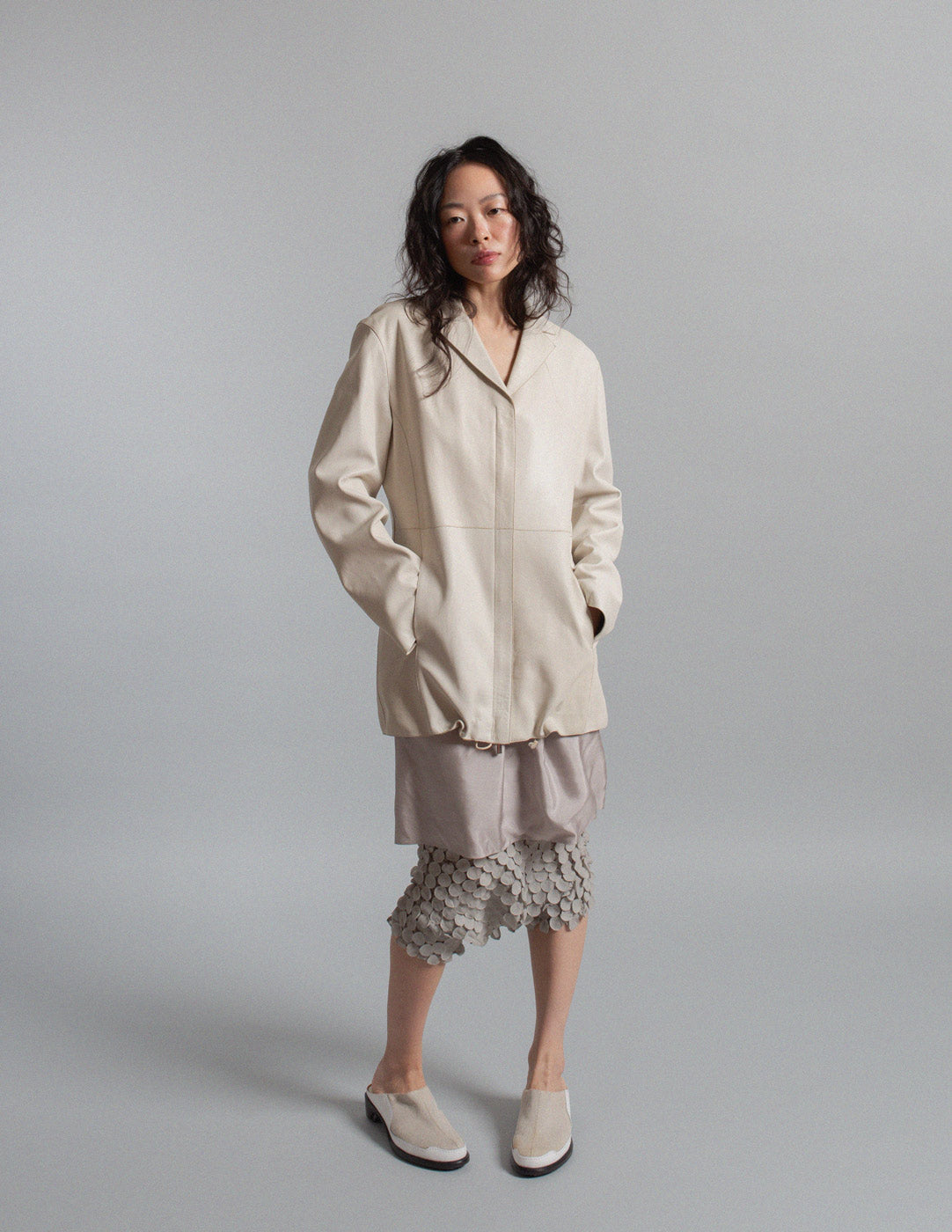 Donna Karan vintage ivory lambskin zip jacket