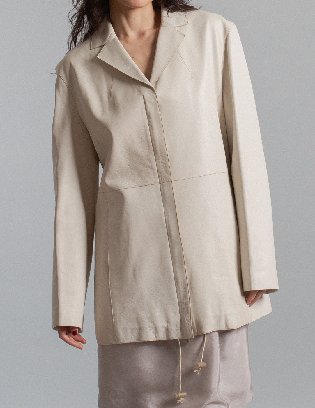 Donna Karan vintage ivory lambskin zip jacket front detail